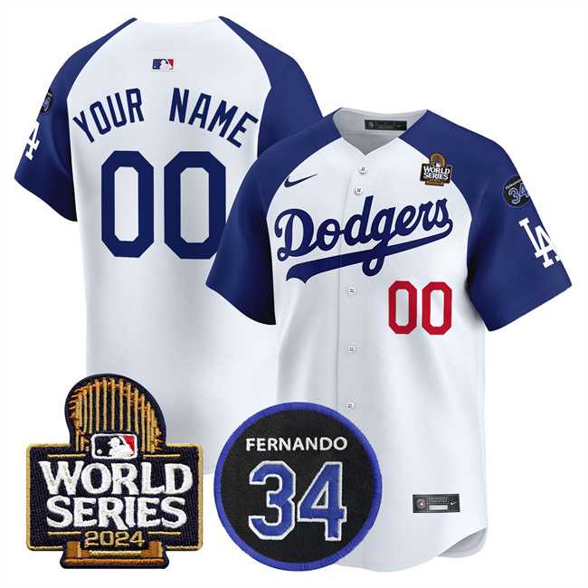 Men%27s Los Angeles Dodgers ACTIVE PLAYER Custom White Royal 2024 World Series With Fernando Memorial Patch Limited Stitched Baseball Jersey->customized mlb jersey->Custom Jersey